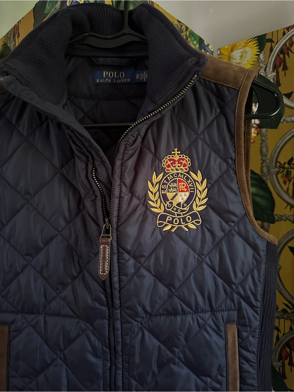 Ralph Lauren Bomber Suede Quilted Puffer Vest XS - Picture 4 of 5